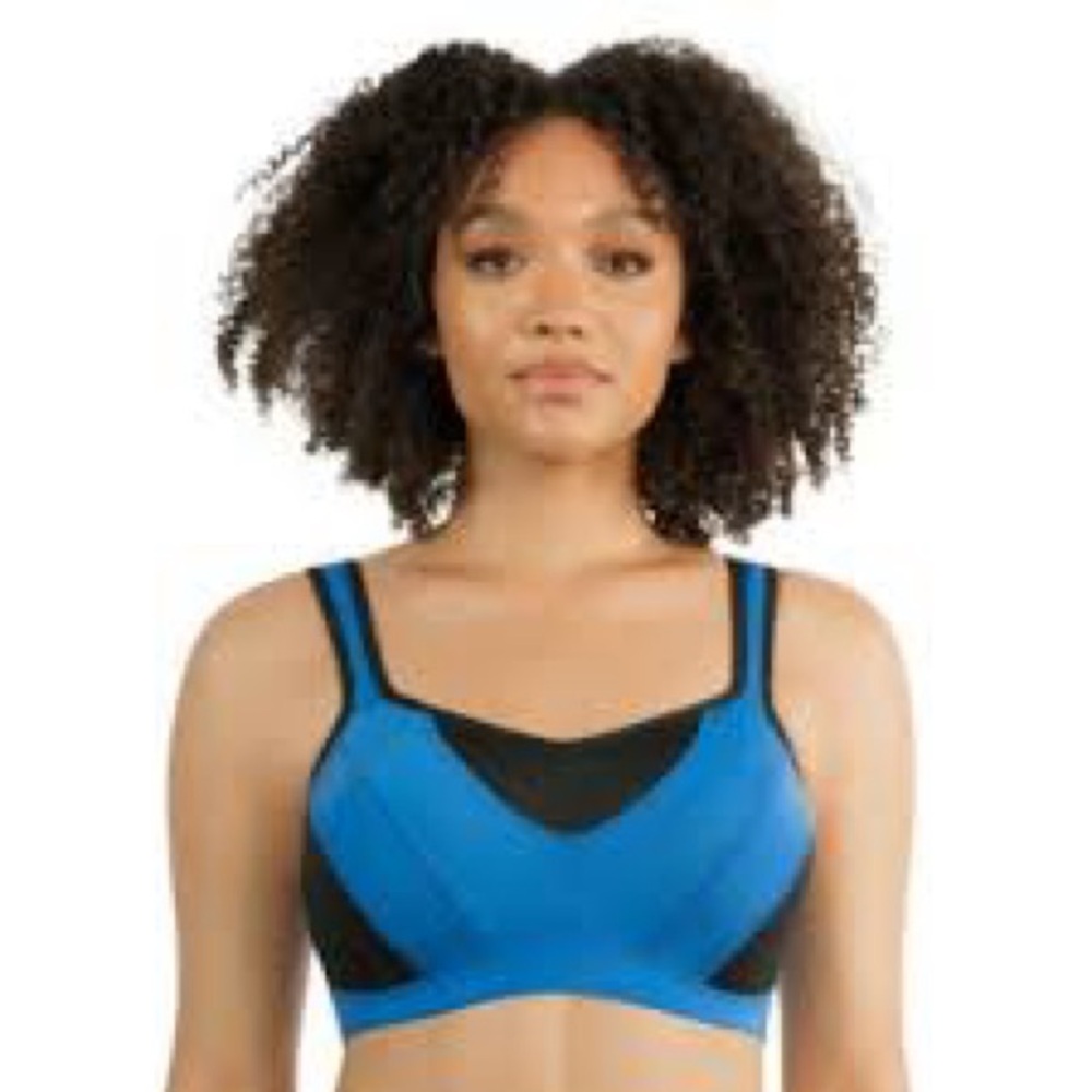 High-Support Blue Wireless Sports Bra with Contrast Trim